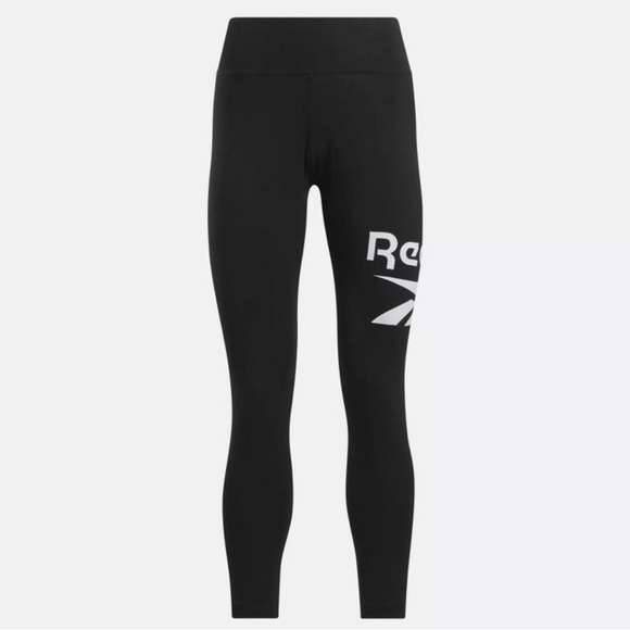 Reebok 7/8 Black Leggings NWT Logo on Leg elastic waist line size medium - Picture 5 of 8